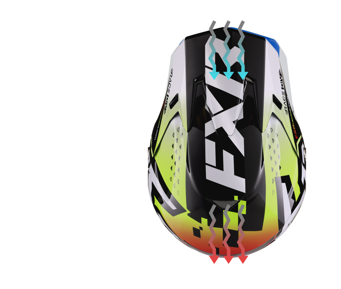 A top view image of x helmet showing the gap ventilation stystem