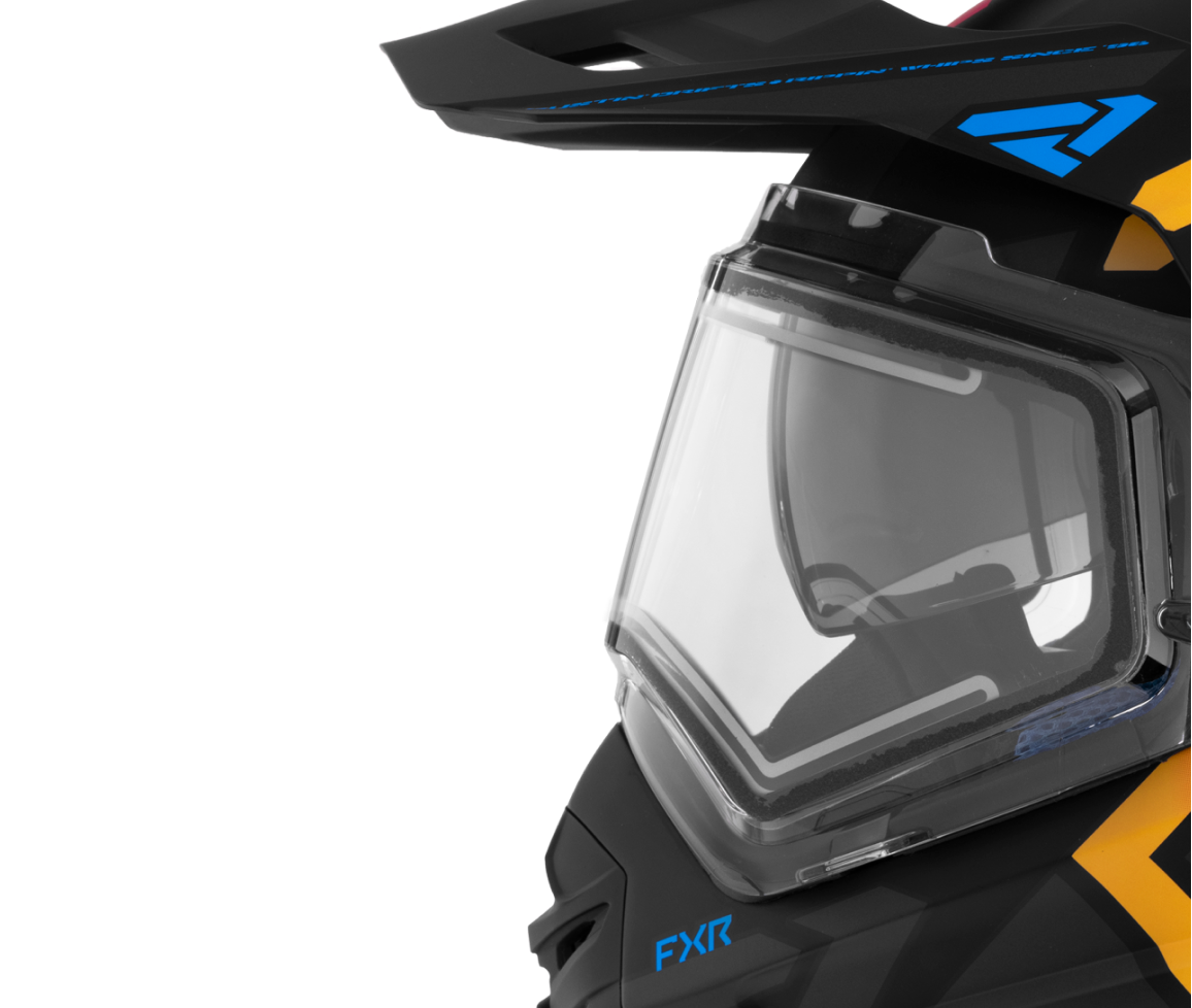 A left-side view close-up shot of the anti-fog and anti-scratch face shield