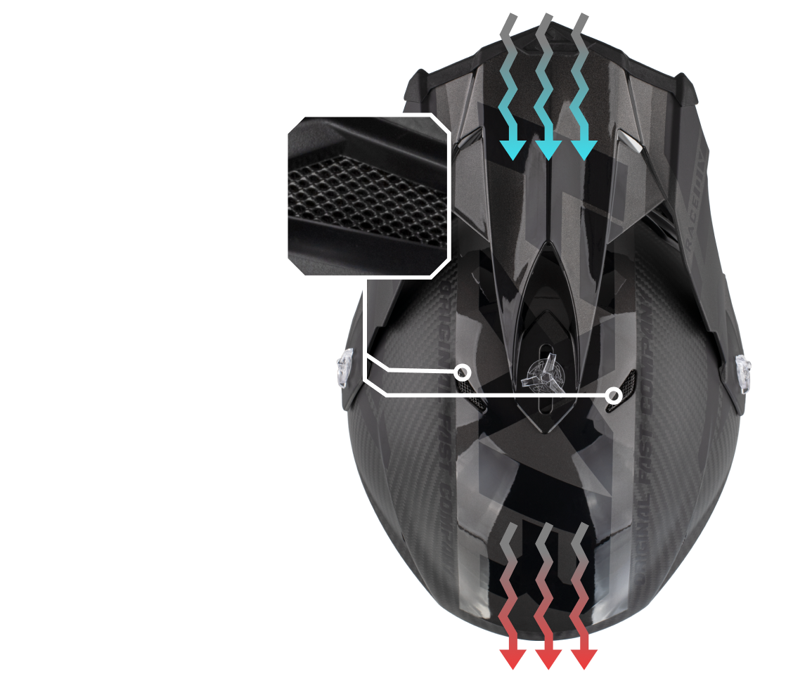 A top view image of Helium Prime helmet showing the ventilation system