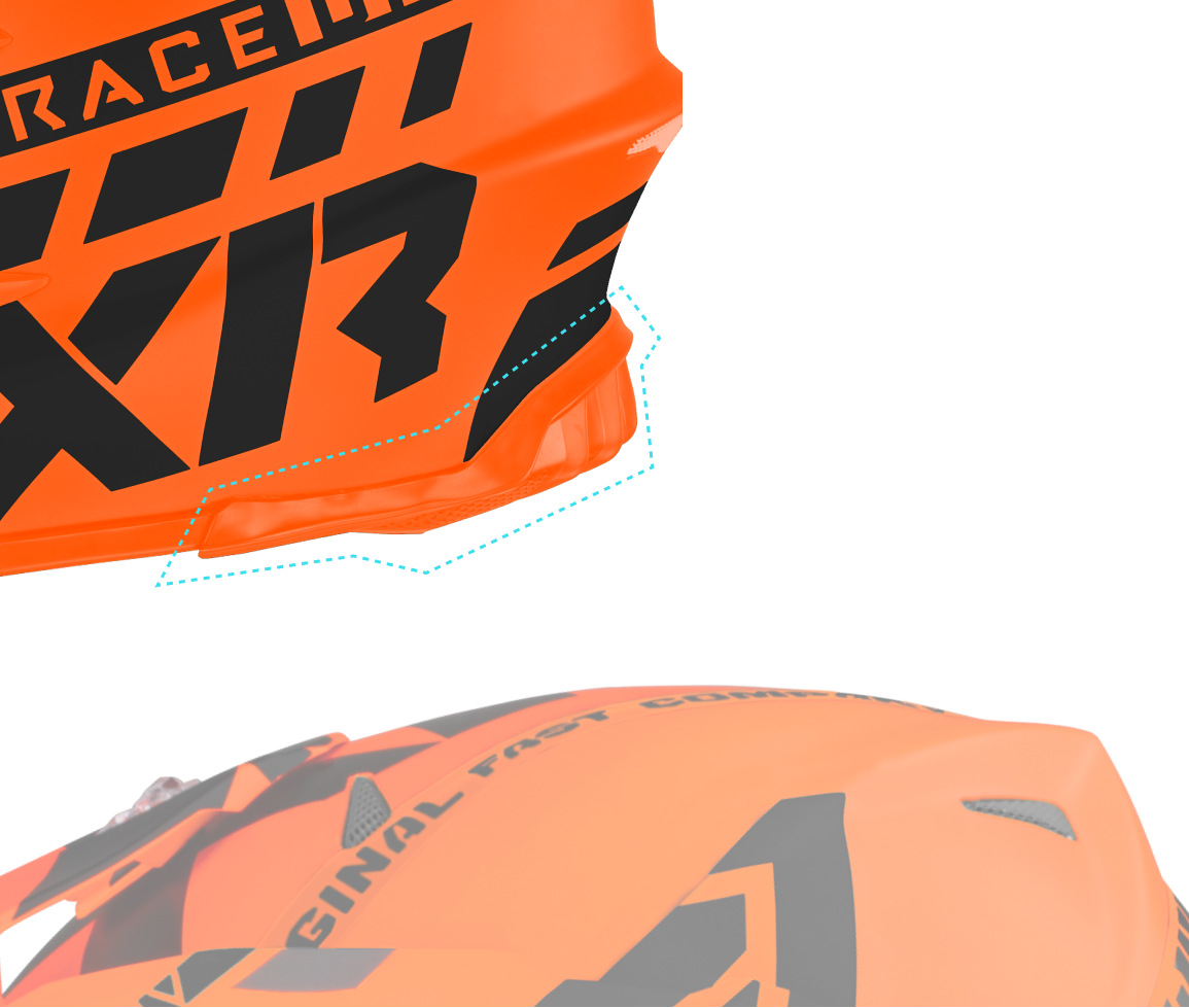 A close-up shot of the rear diffuser piece at the back of Blade Race Div helmet