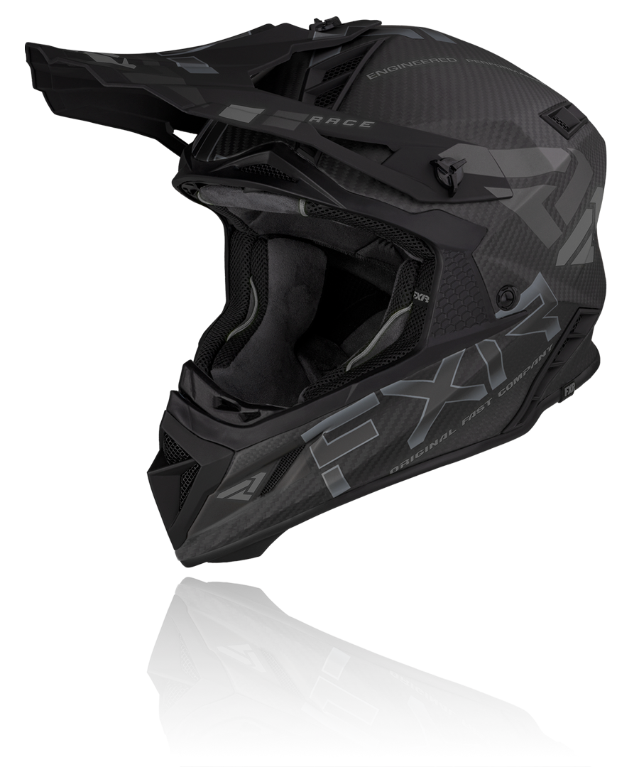 A front view image of FXR's Helium Carbon with fidlock alloy colorway helmet