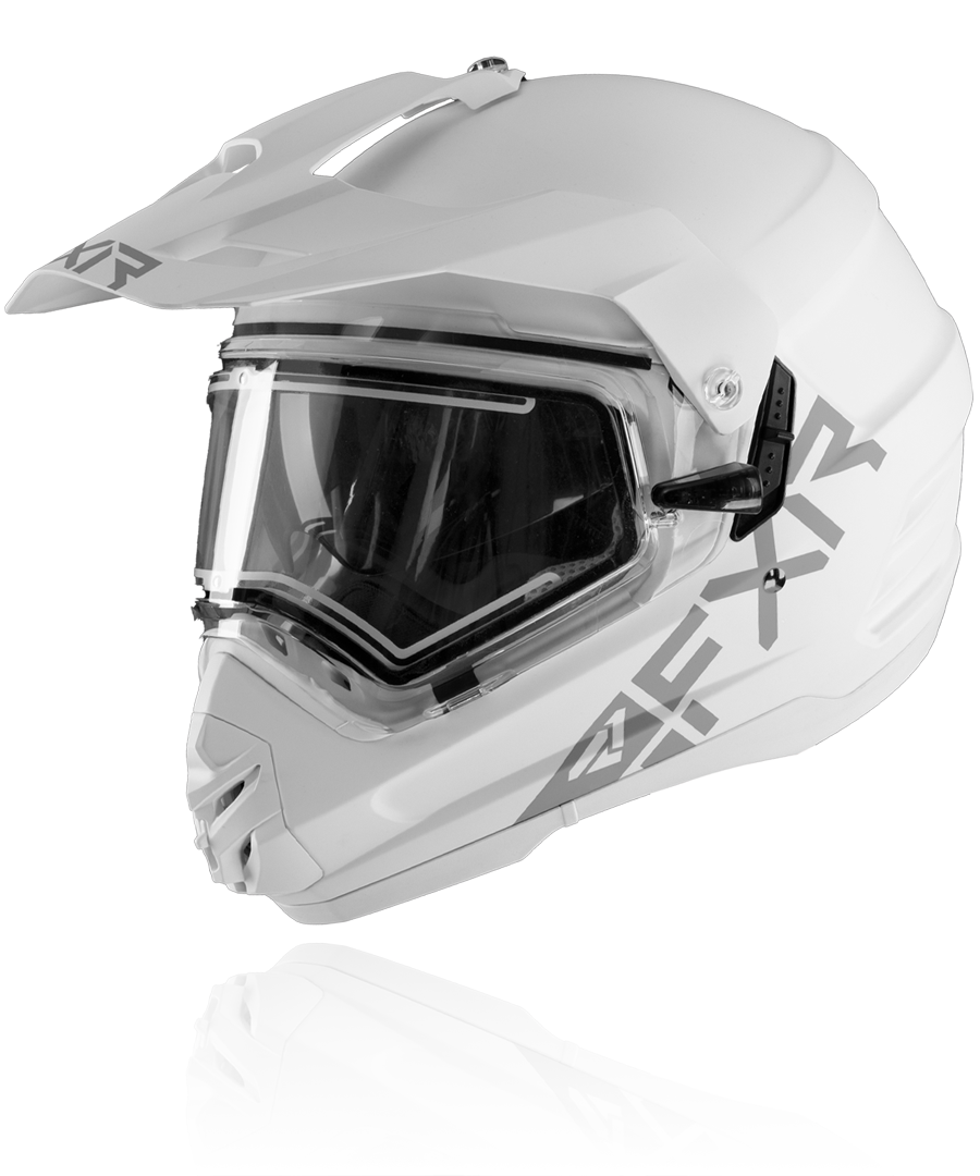 A front view image of FXR's Torque X Prime white colorway helmet