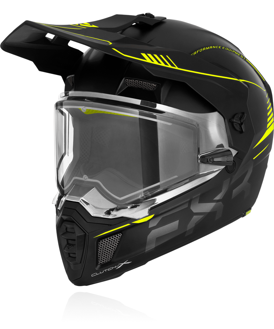 A front view image of FXR's Clutch X Pro in hi-vis colorway helmet