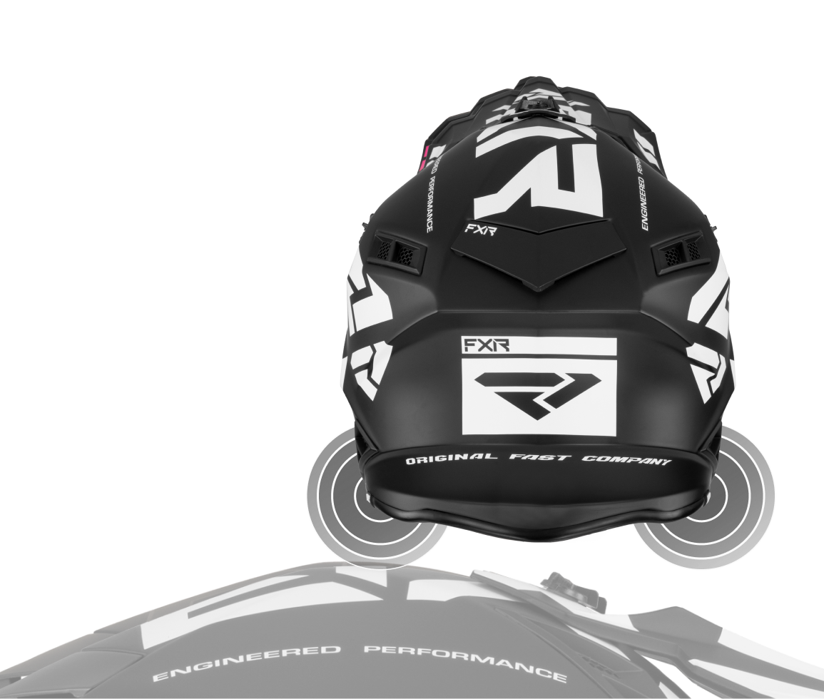 A back-view image of Helium Race Div helmet showing the super-lite composite fiber shell