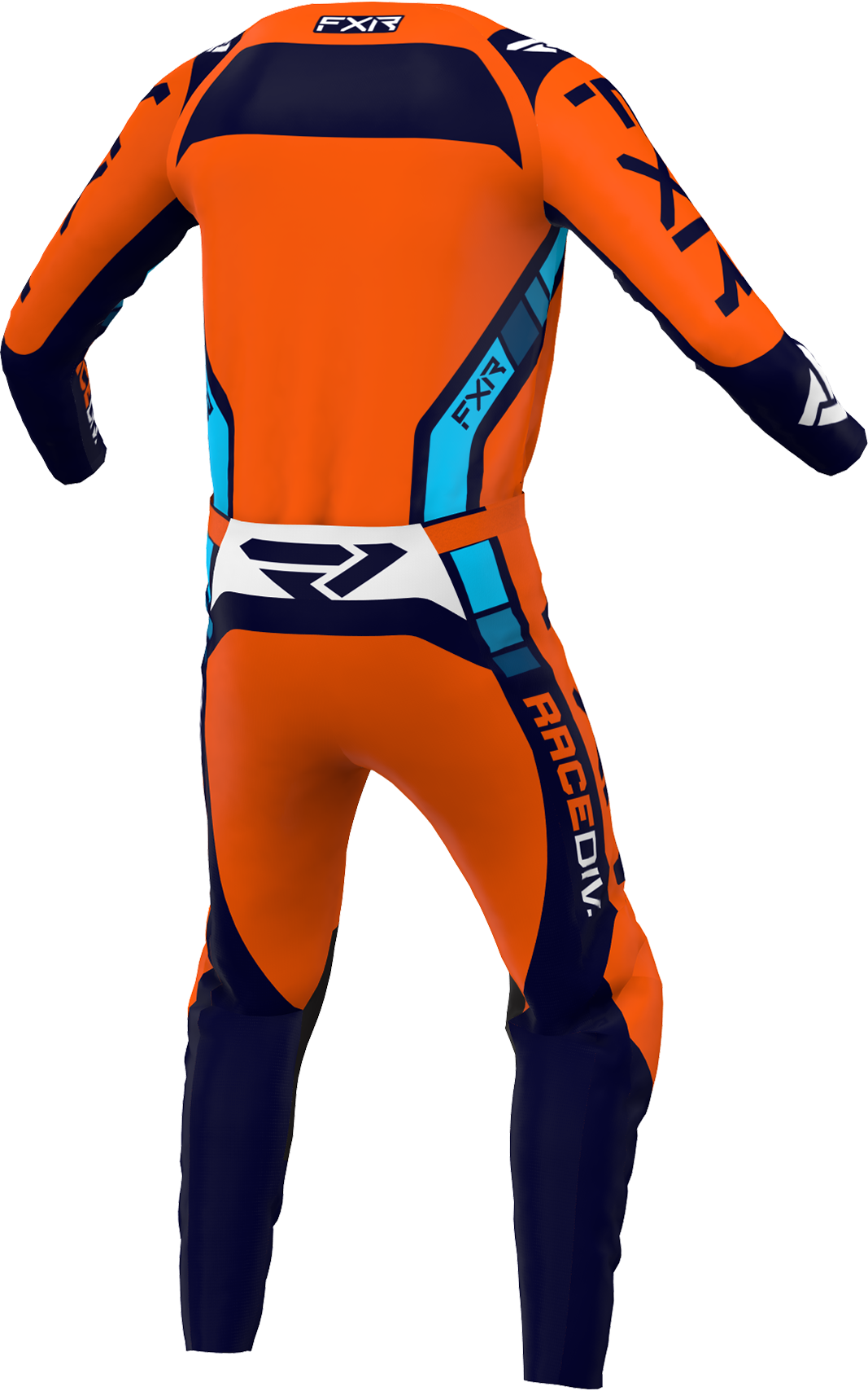 A 3D image of FXR’s Clutch Pro MX Jersey and Pant 22 in Orange / Midnight colorway