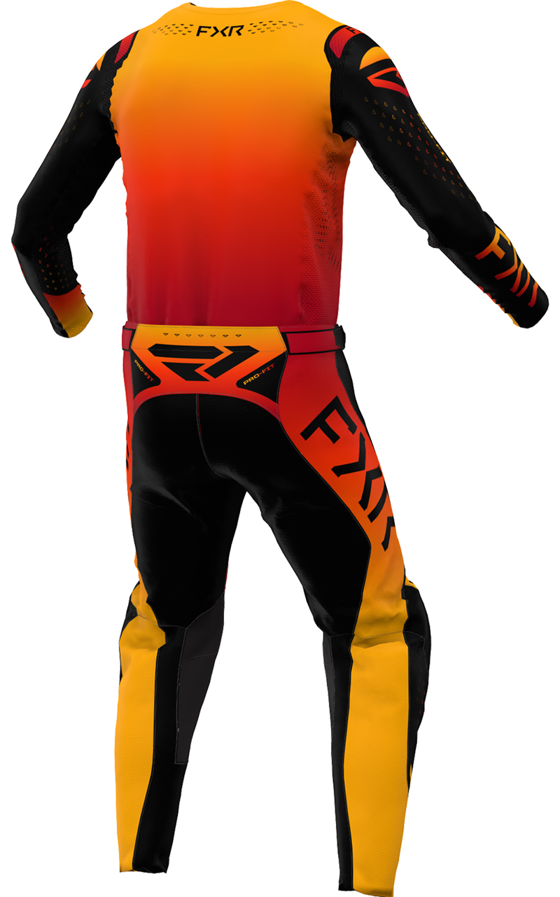 A 3D image of FXR's Helium MX LE Jersey and Pant in Flame colorway