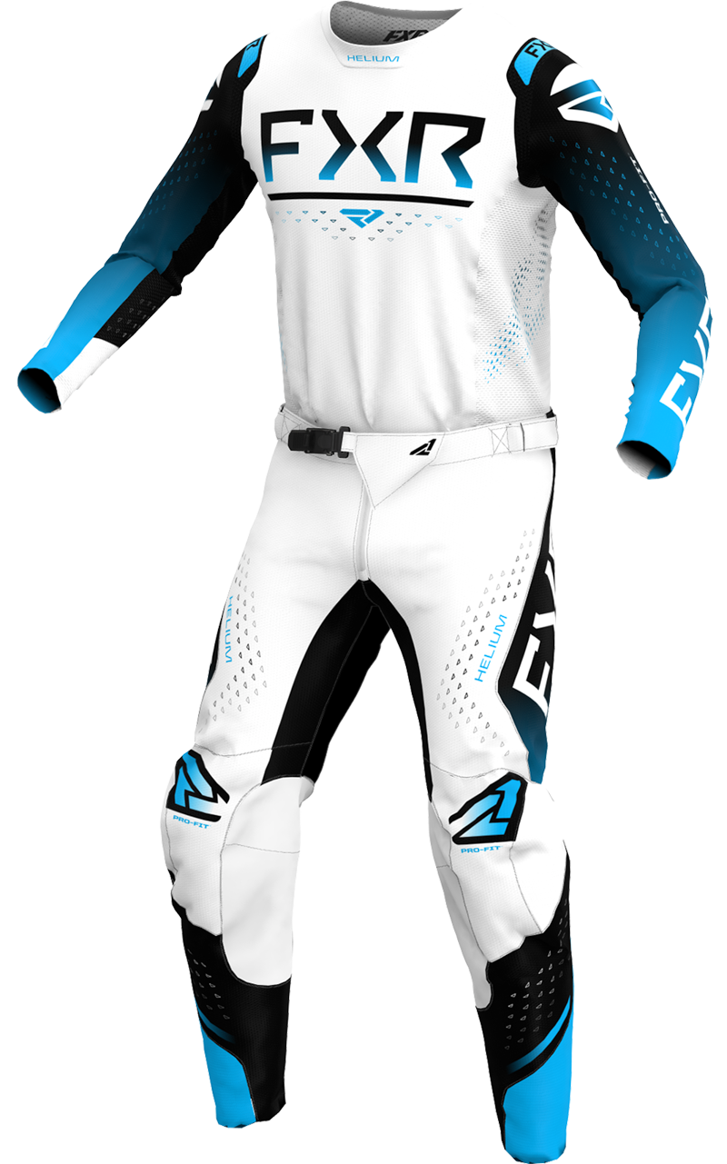 A 3D image of FXR's Helium MX LE Jersey and Pant in Frost colorway