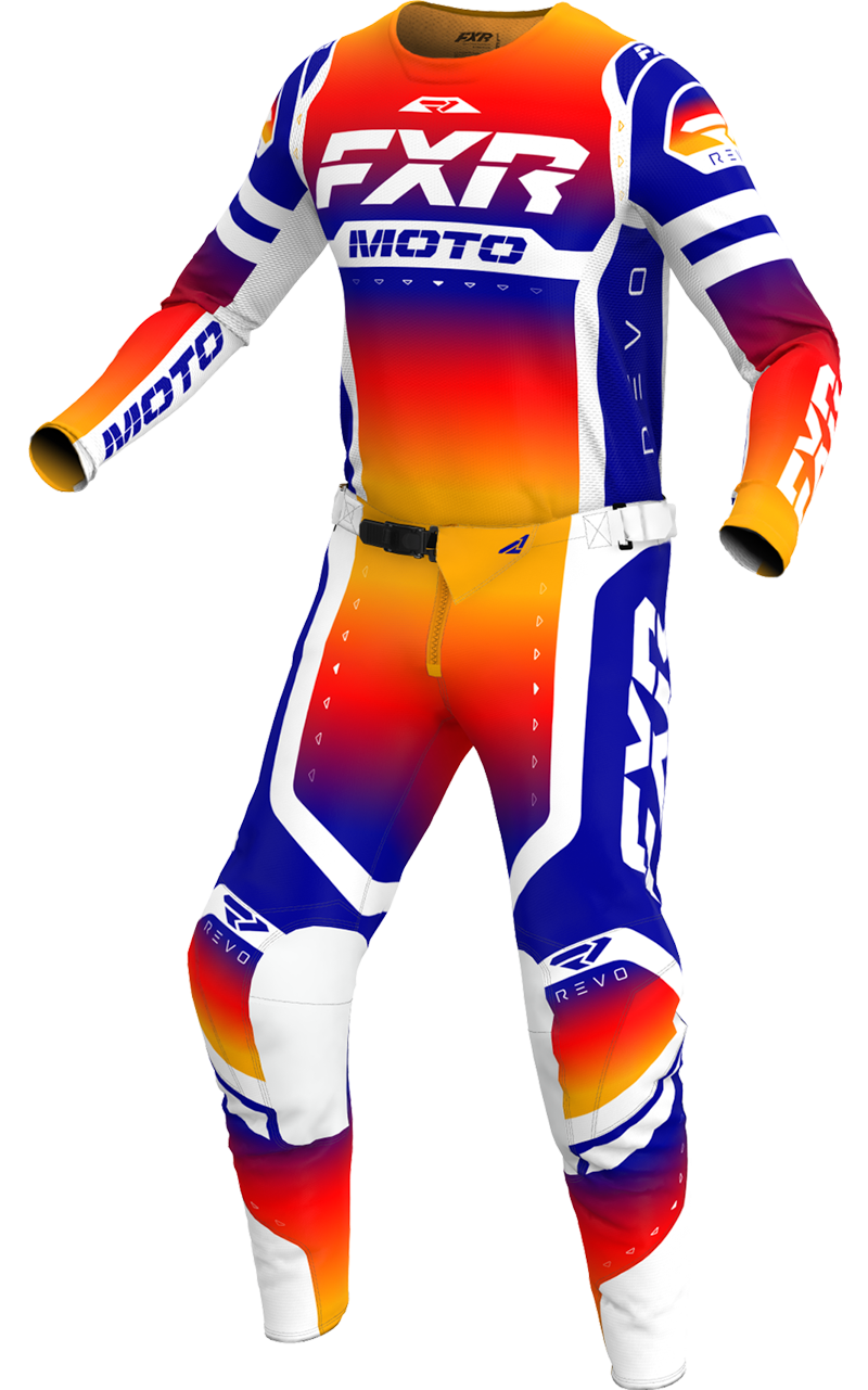 A 3D image of FXR's Revo Pro MX LE Jersey and Pant in Anodized colorway