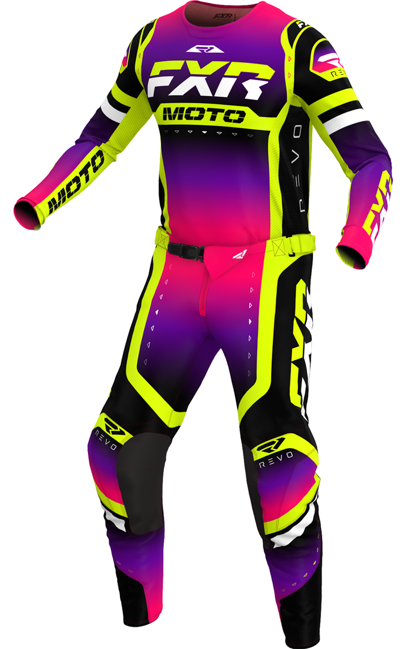 A 3D image of FXR's Revo Pro MX LE Jersey and Pant in Interstellar colorway
