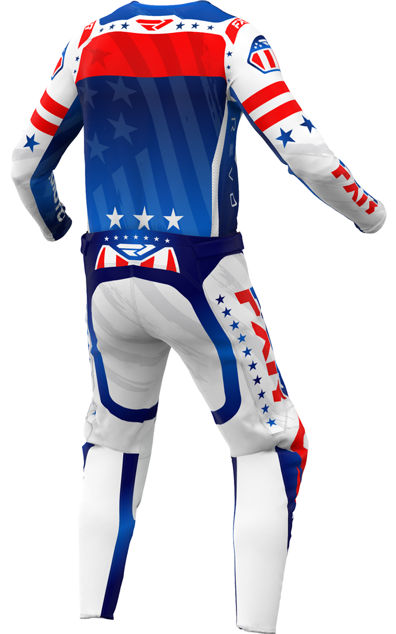A 3D image of FXR's Revo Pro MX LE Jersey and Pant in Liberty colorway