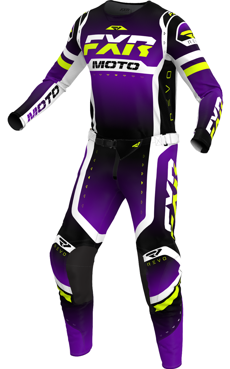 A 3D image of FXR's Revo Pro MX LE Jersey and Pant in Purple Reign colorway