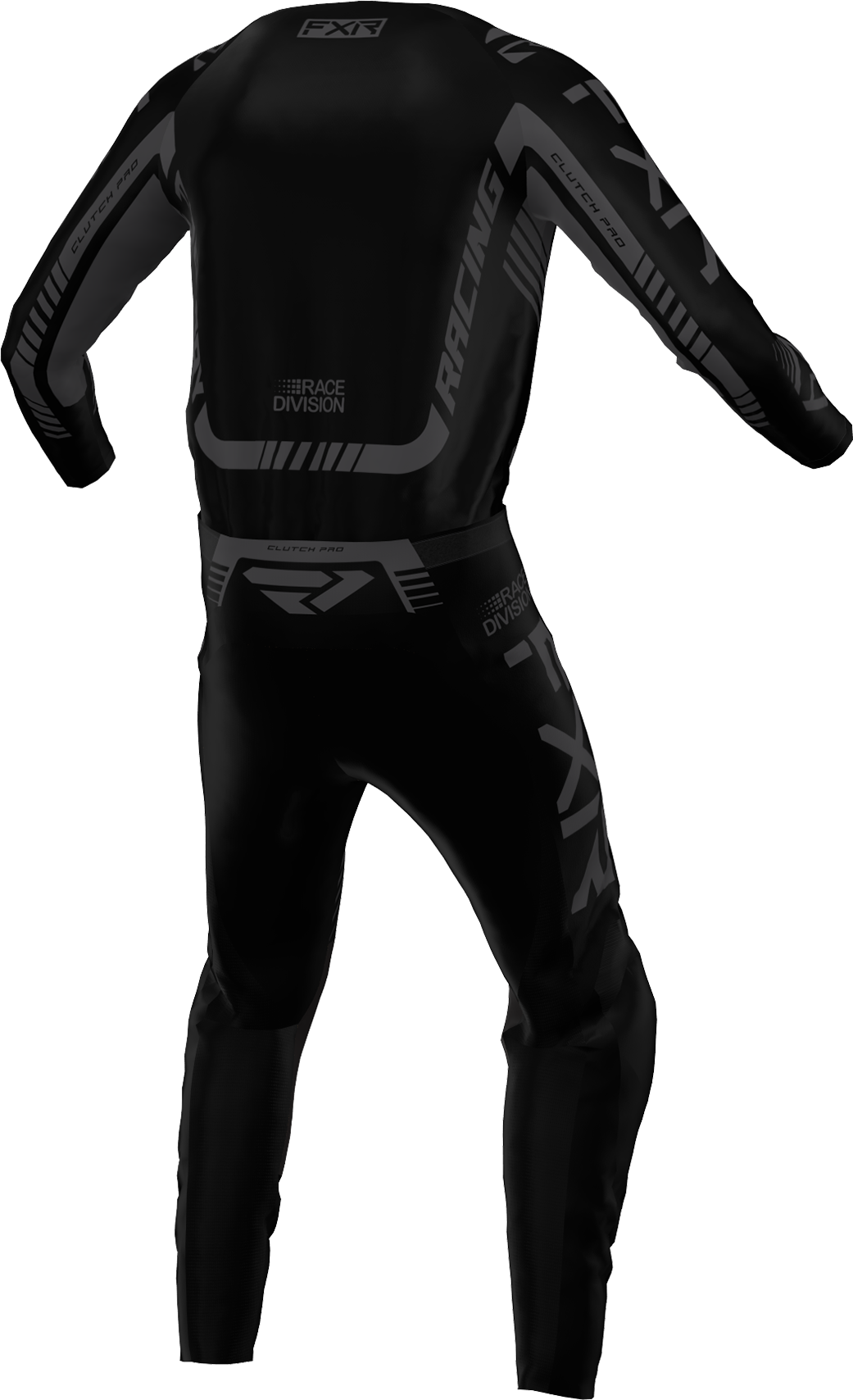 A 3D image of FXR's Clutch Pro MX Jersey and Pant in Black Ops colorway
