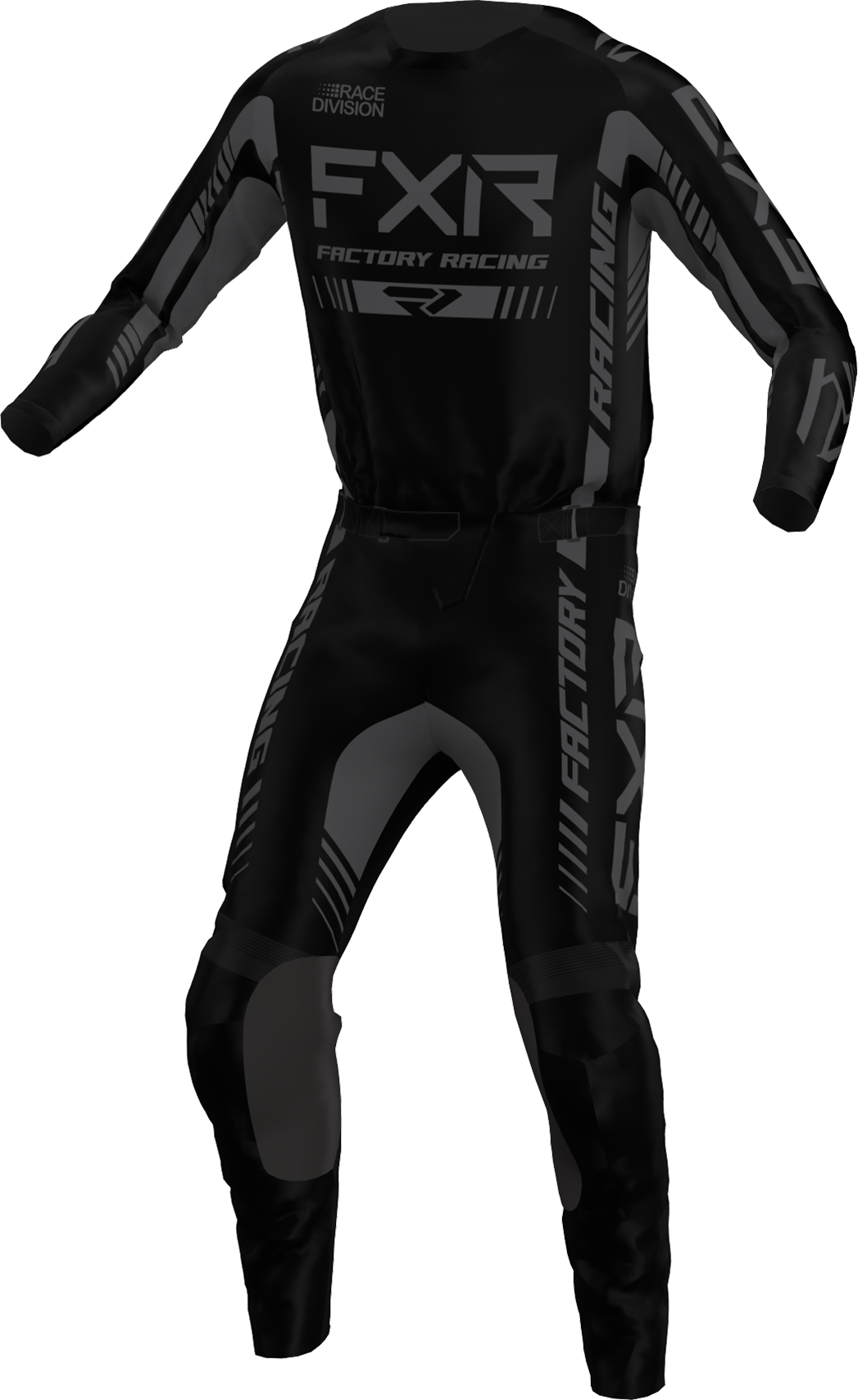A 3D image of FXR's Clutch Pro MX Jersey and Pant in Black Ops colorway