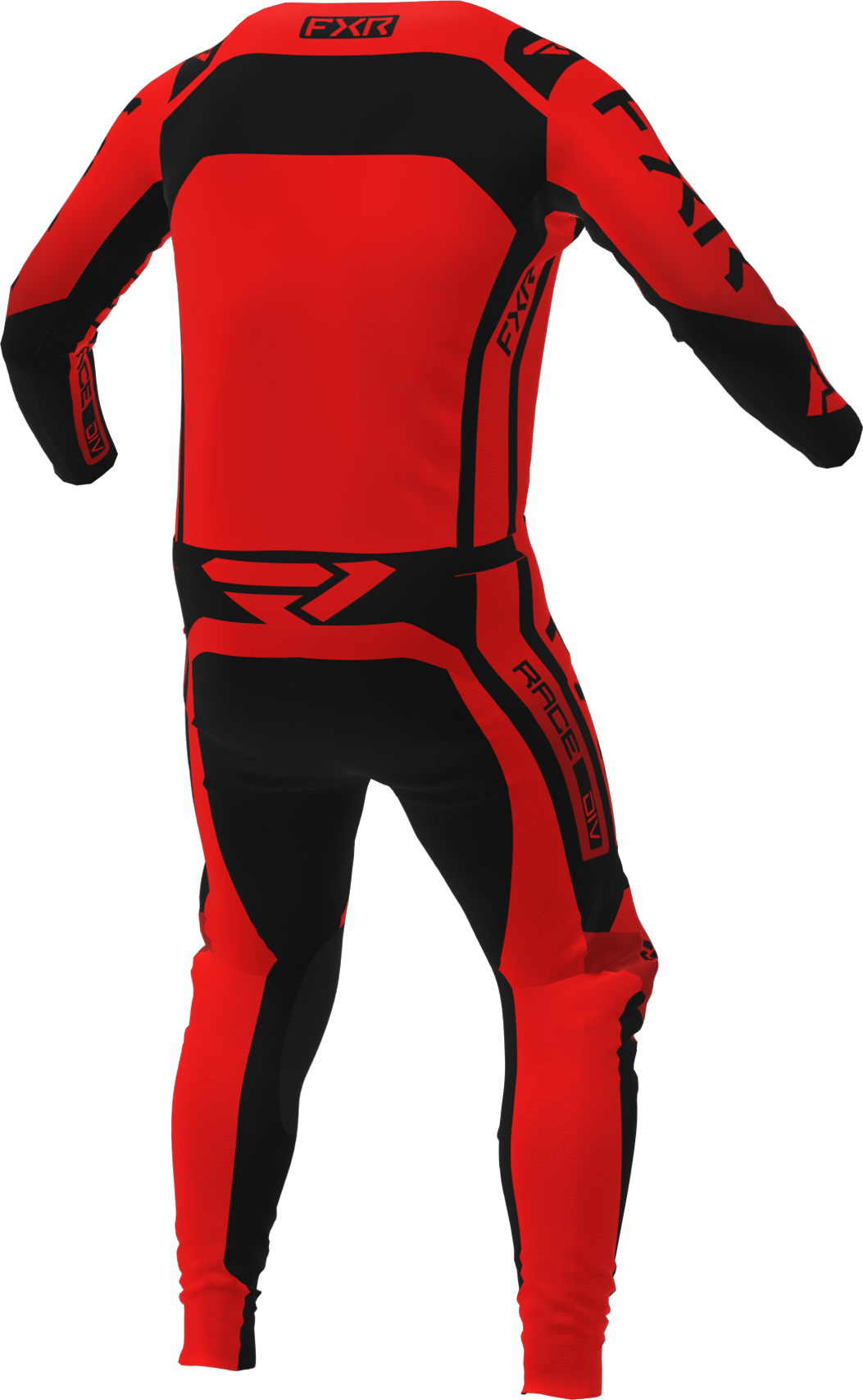 A 3D image of FXR's Contender MX Jersey and Pant in Red/Black colorway