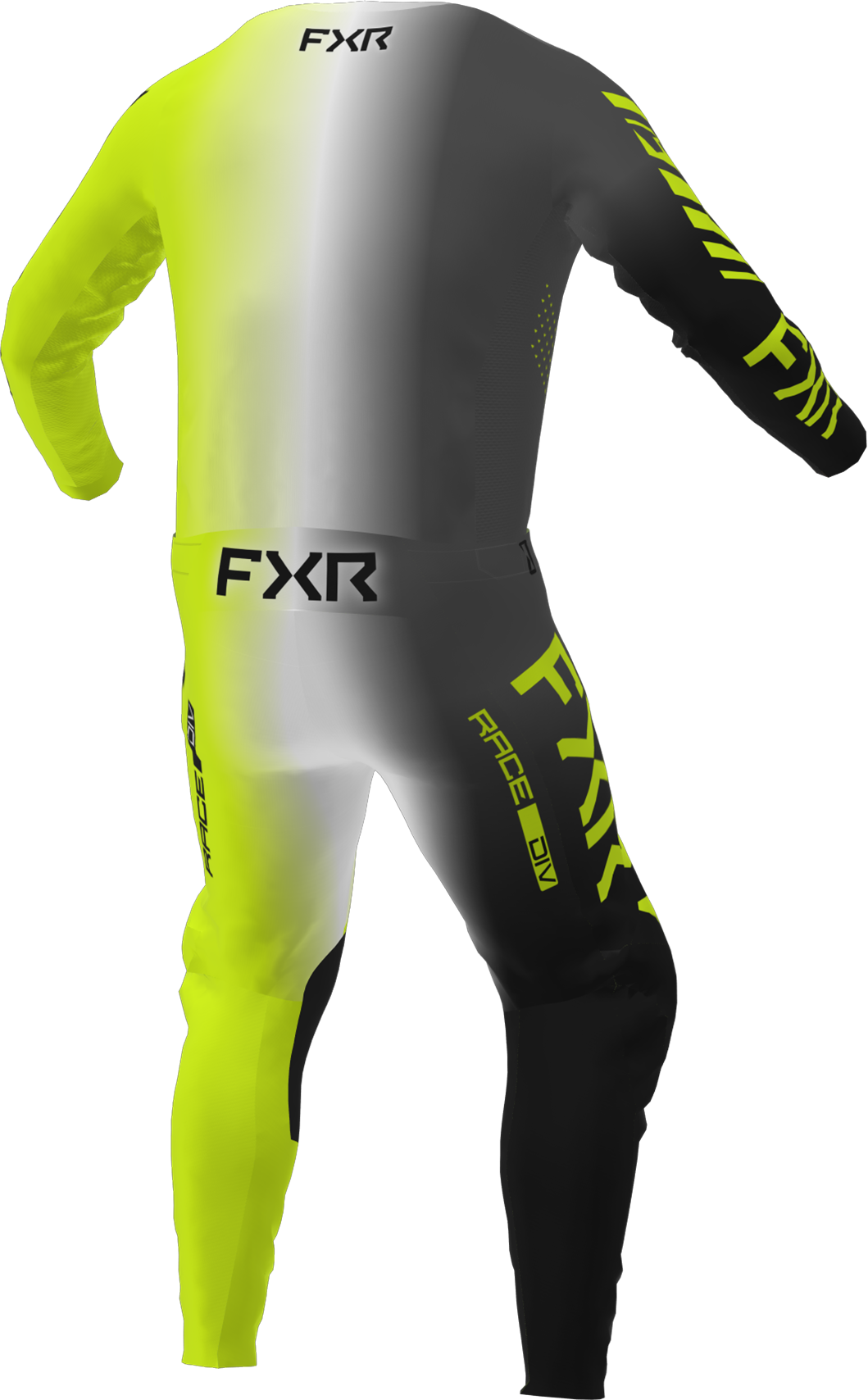 A 3D image of FXR's Podium MX Jersey and Pant in Eclipse colorway