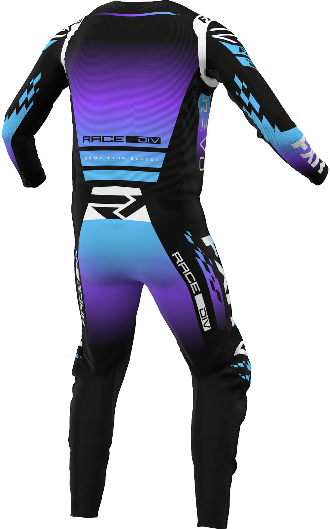 A 3D image of FXR's Revo Comp MX Jersey and Pant in XLT colorway